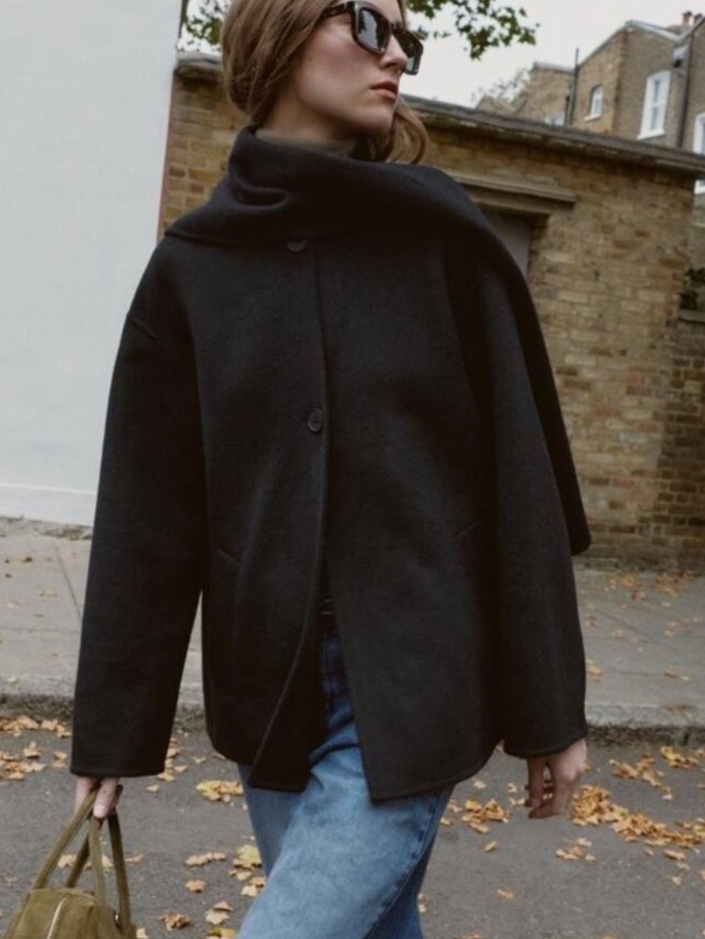 Zara Black Asymmetric Wool Scarf Blend Coat - Men Jackets & Coats
